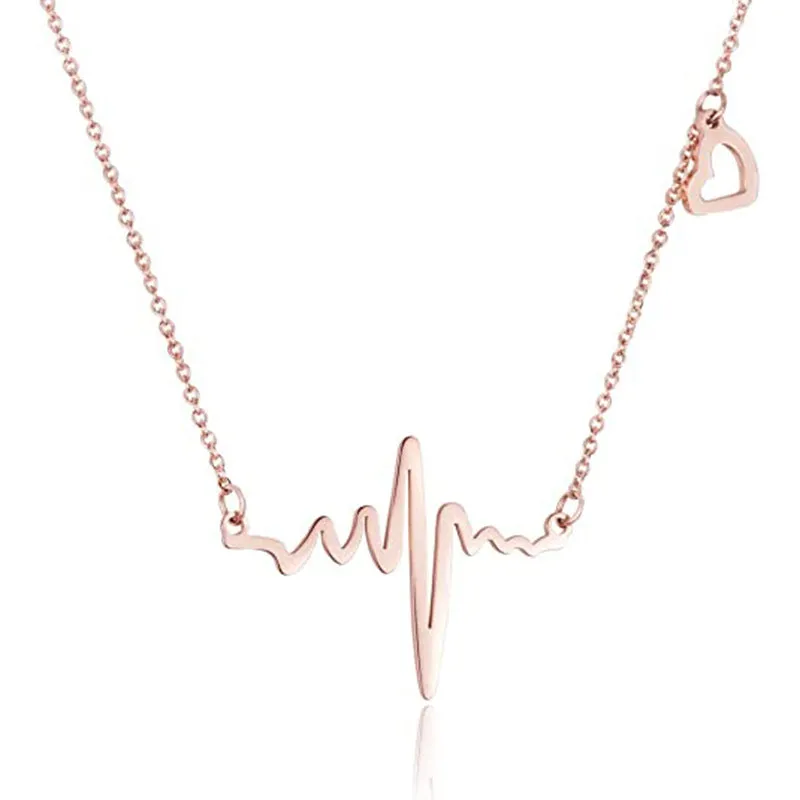 SISSLIA Fashion Stainless Steel Rose Gold Heart Beat Wave Pendant Necklace Charm Electrocardiogram Wave Necklace For Women No reviews yet