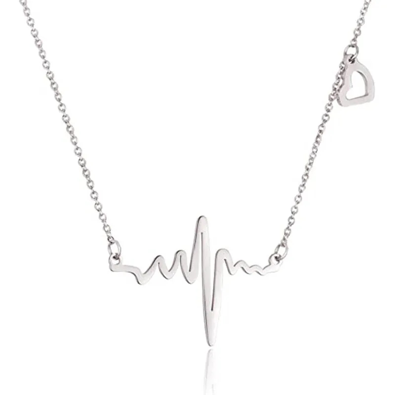 SISSLIA Fashion Stainless Steel Rose Gold Heart Beat Wave Pendant Necklace Charm Electrocardiogram Wave Necklace For Women No reviews yet