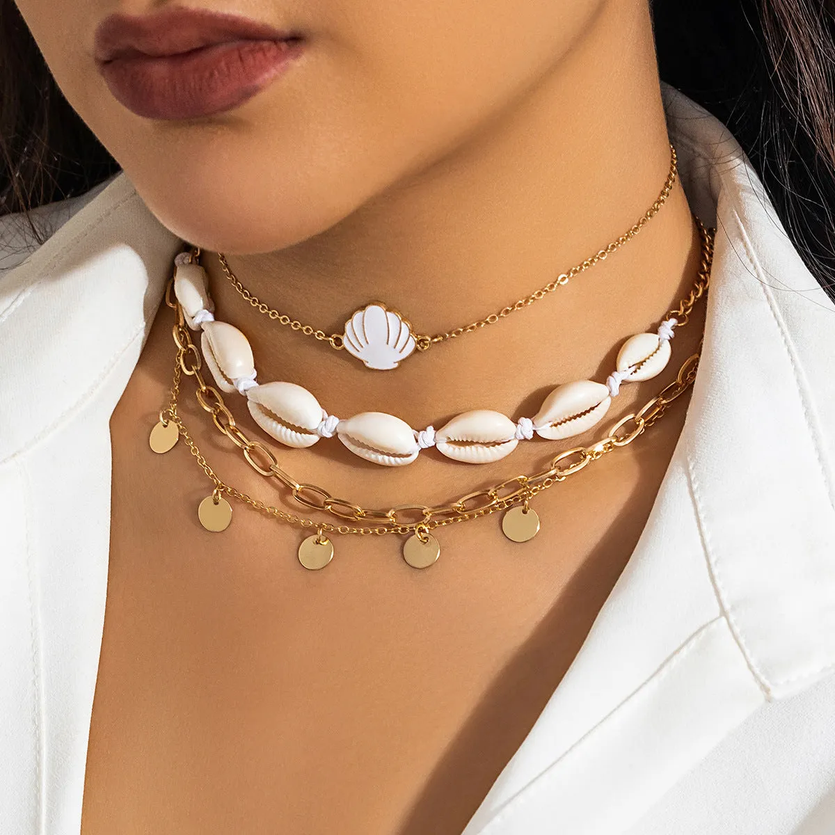Sisslia Multi-layer Shell Necklace Gold Plated Pearl Necklace Custom Charm Personality Pearl Pendent Necklaces