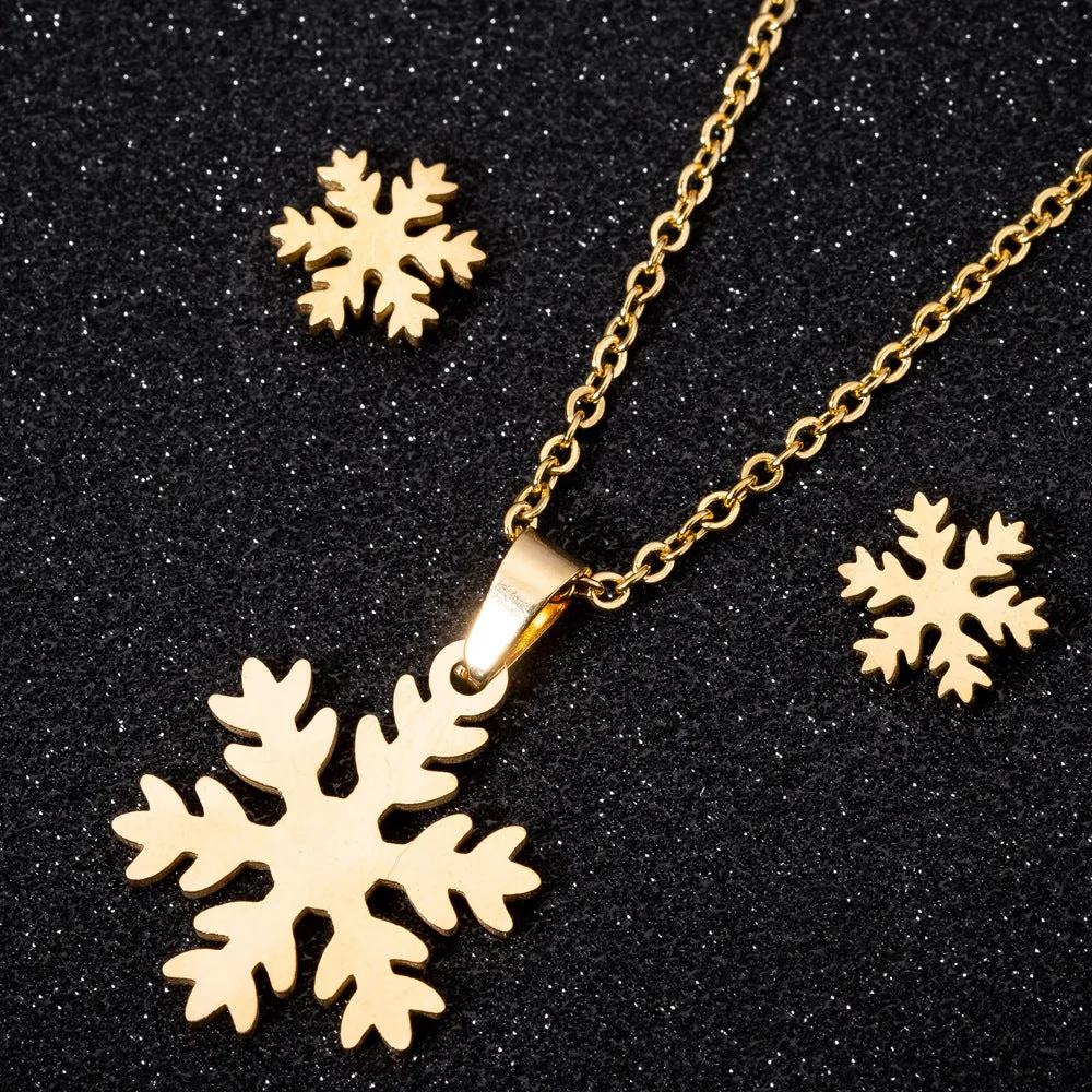 SISSLIA Wholesale Stainless Steel 18k Gold Silver Plated Charm Snowflake Pendant Necklace Set For Women