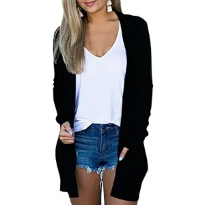 Solid Women Cardigans Long Sleeve Loose Mid Length Casual Sweater