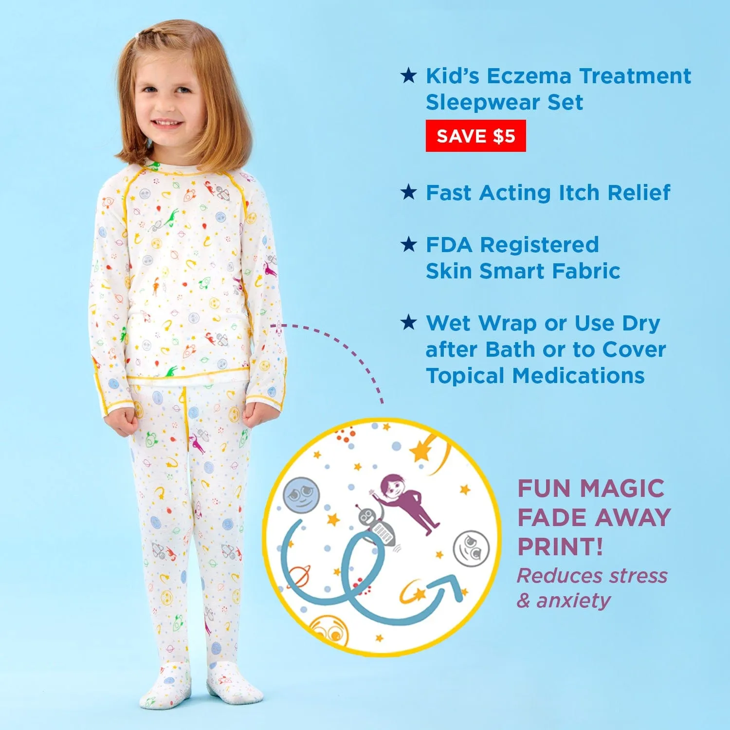 Soothems Eczema Pajamas for Kids - 2 Piece Set for Wet Wrap Therapy and Itch Relief
