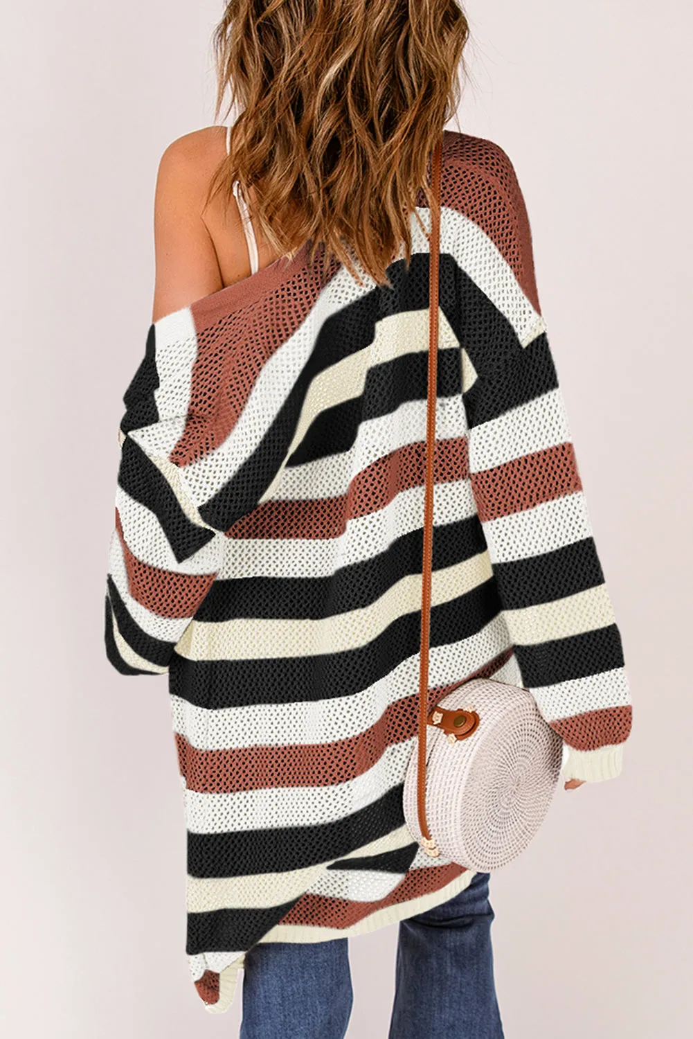 Striped Hollowed Knit Cardigan