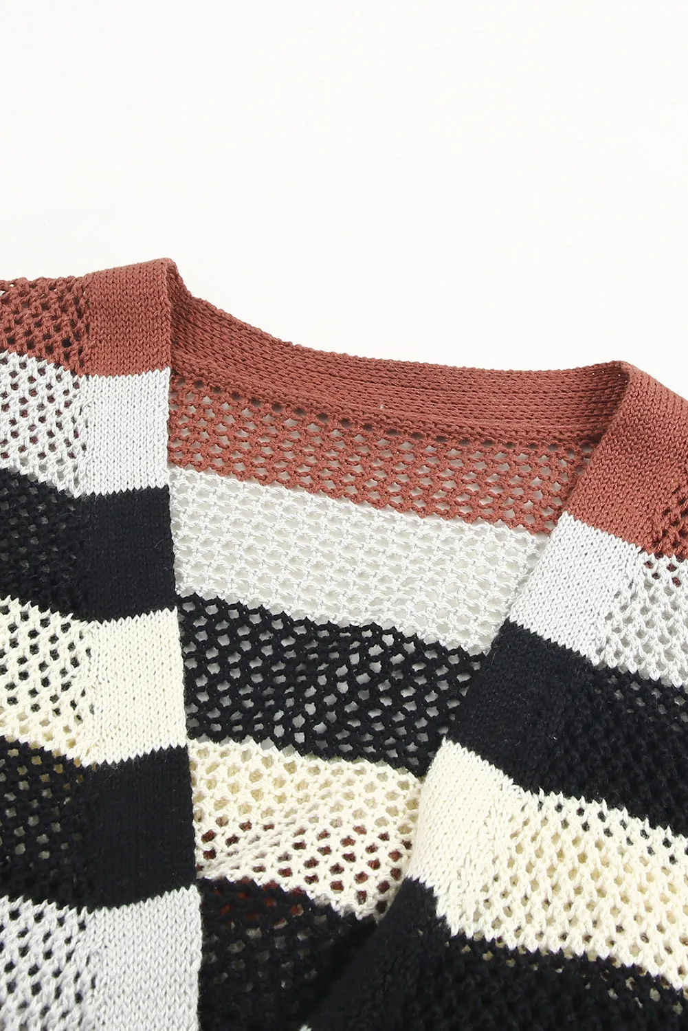 Striped Hollowed Knit Cardigan