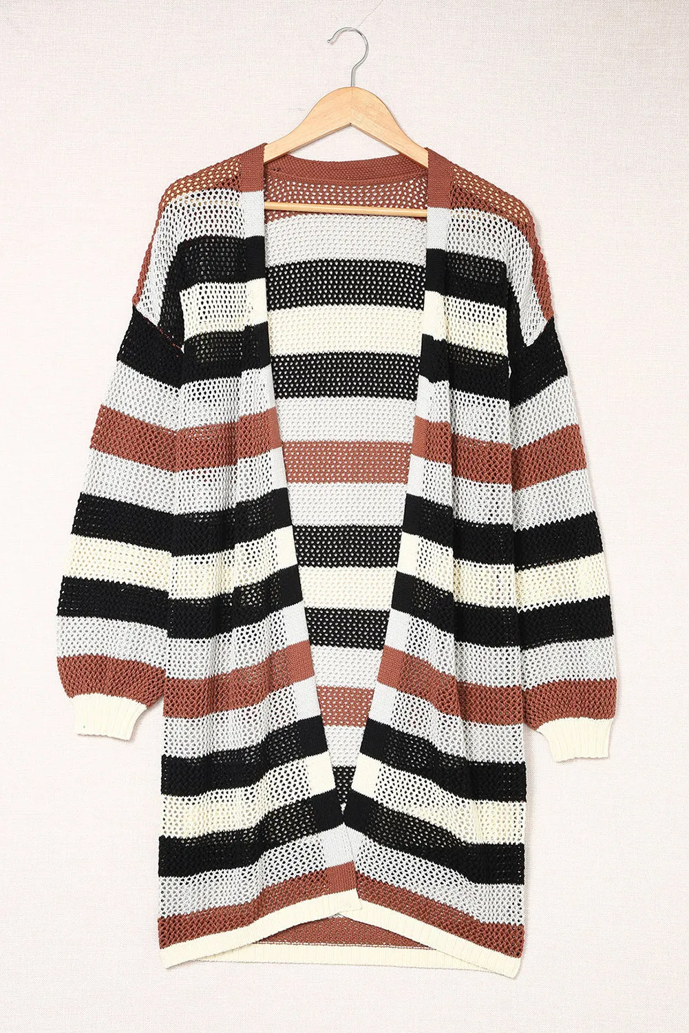 Striped Hollowed Knit Cardigan