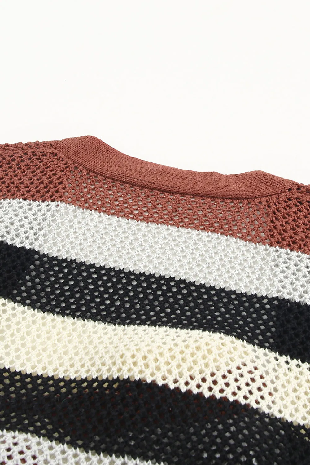 Striped Hollowed Knit Cardigan