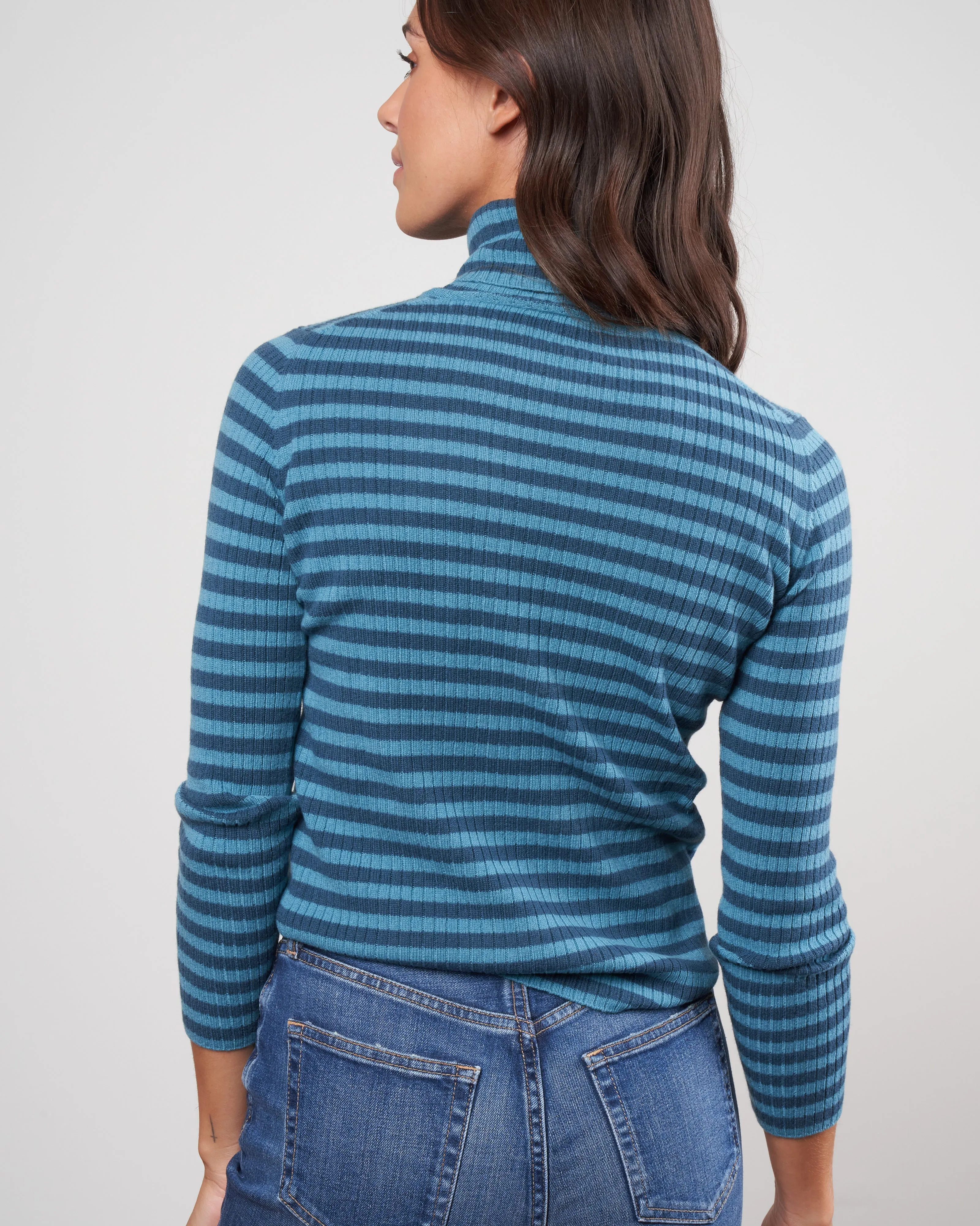 stripes ribbed turtleneck sweater - light blue / dark blue