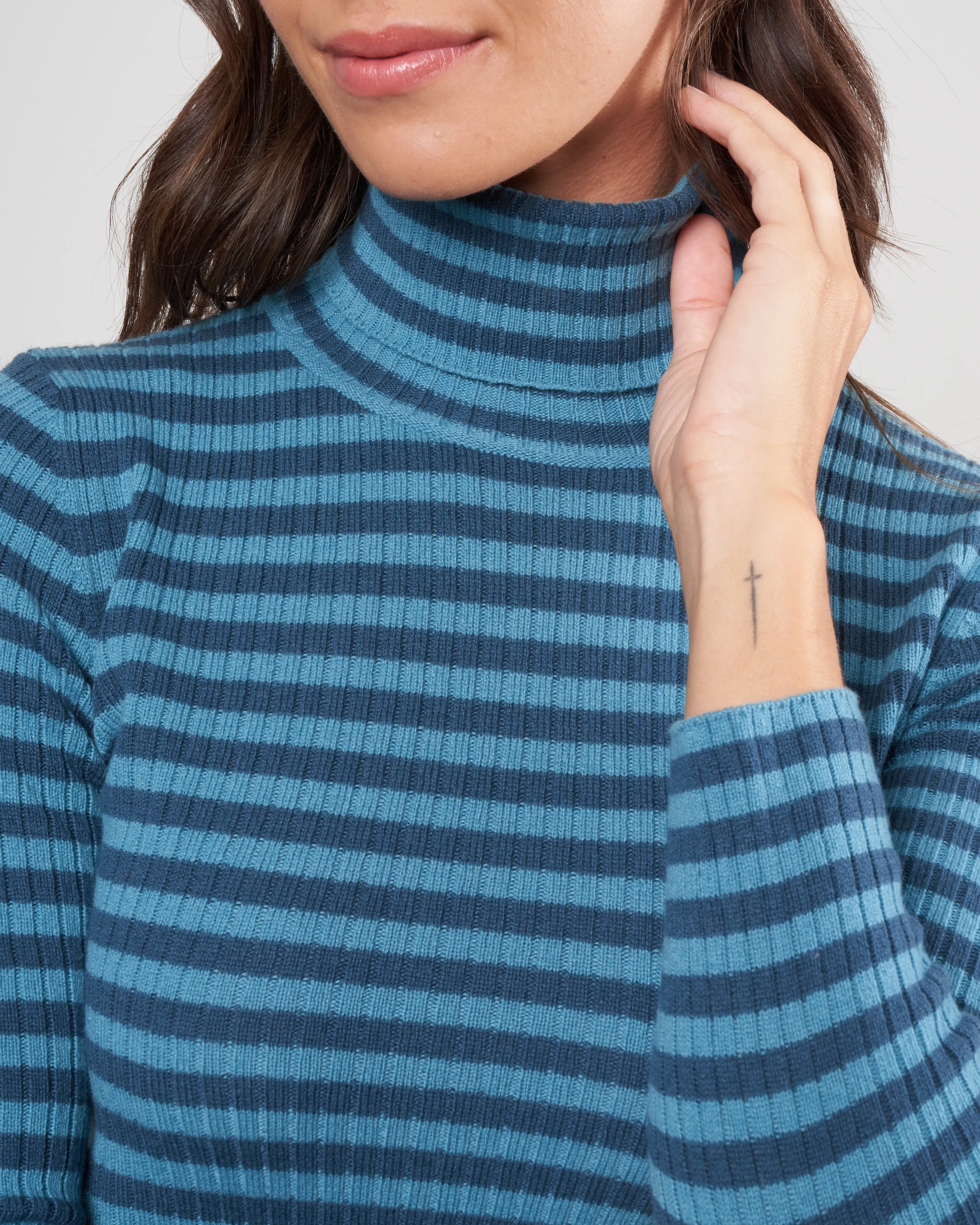 stripes ribbed turtleneck sweater - light blue / dark blue