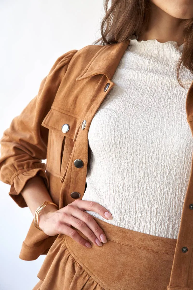 Suede Cropped Sage   Fig Utility Jacket: Camel