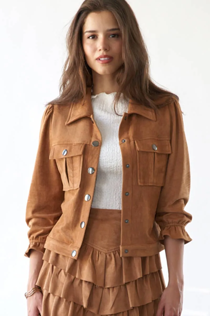 Suede Cropped Sage   Fig Utility Jacket: Camel