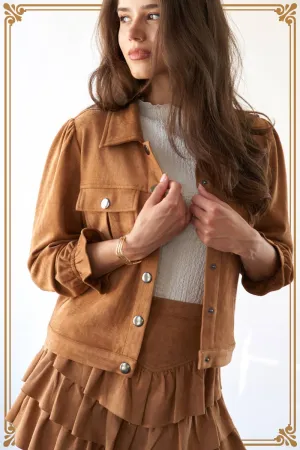 Suede Cropped Sage   Fig Utility Jacket: Camel