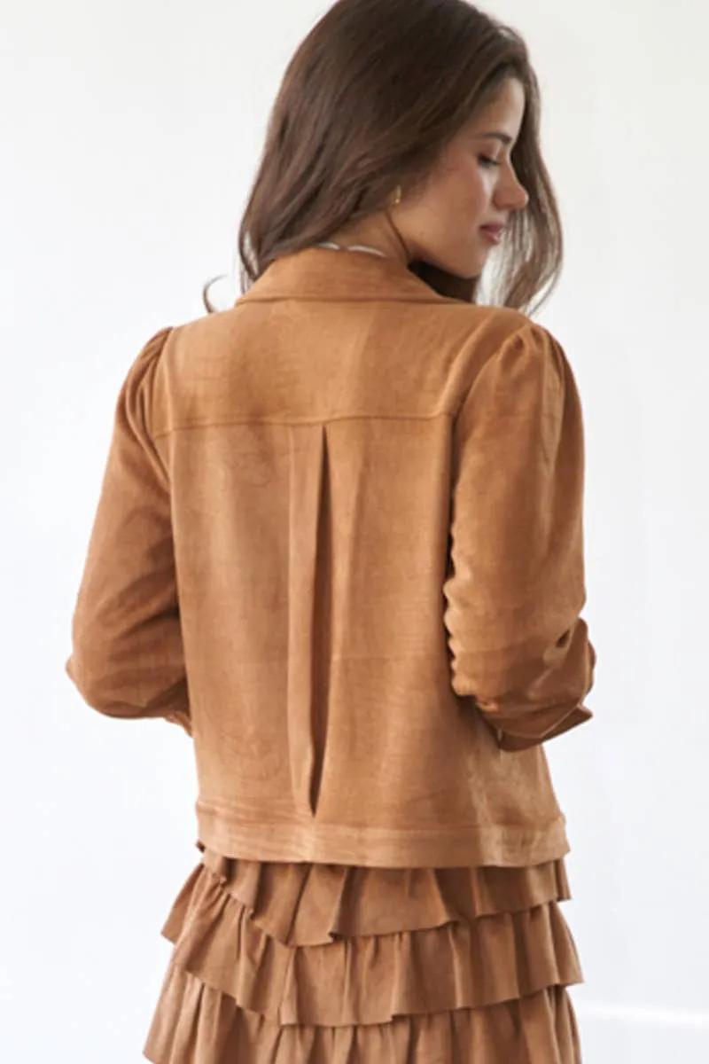 Suede Cropped Sage   Fig Utility Jacket: Camel