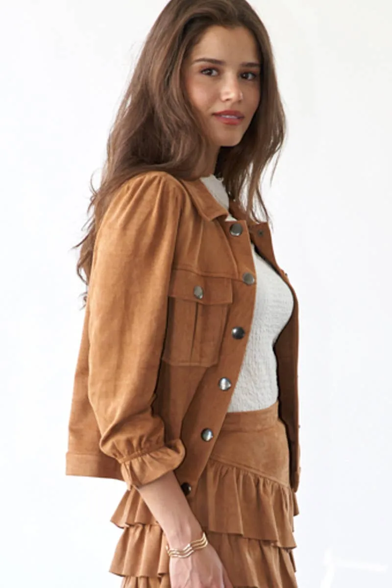 Suede Cropped Sage   Fig Utility Jacket: Camel