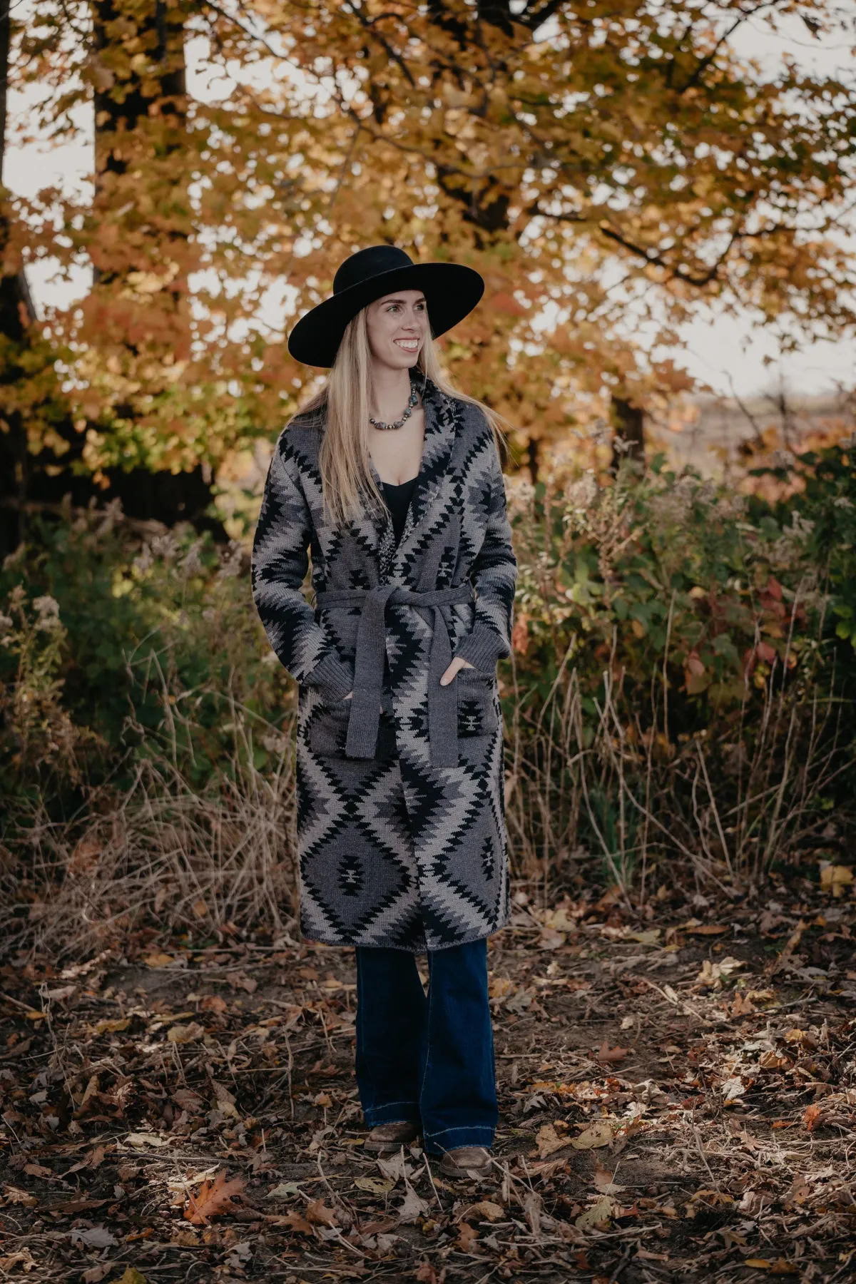 'Tahoe' Women's Grey & Black Aztec Duster Cardigan by Stetson (1 XL Only)