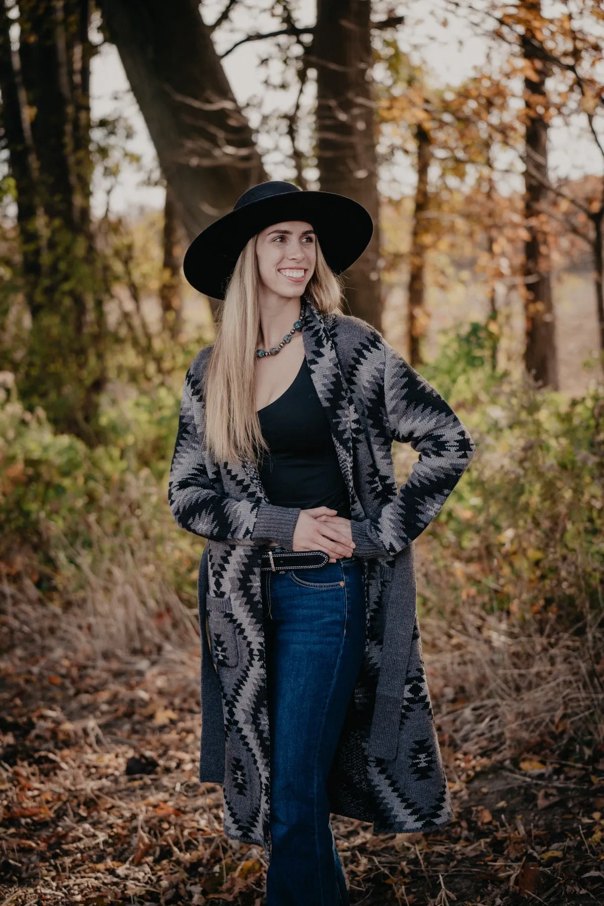 'Tahoe' Women's Grey & Black Aztec Duster Cardigan by Stetson (1 XL Only)