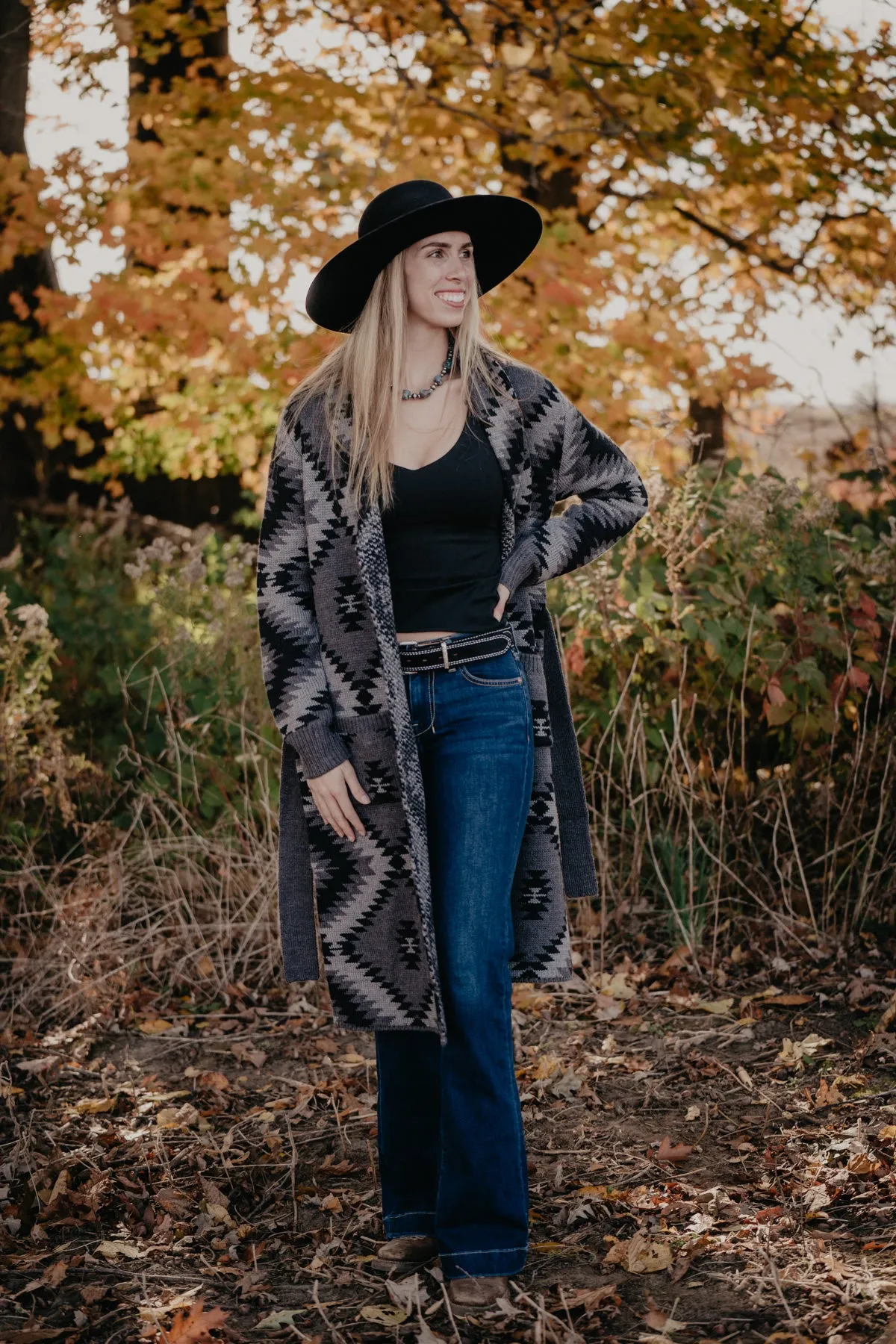 'Tahoe' Women's Grey & Black Aztec Duster Cardigan by Stetson (1 XL Only)