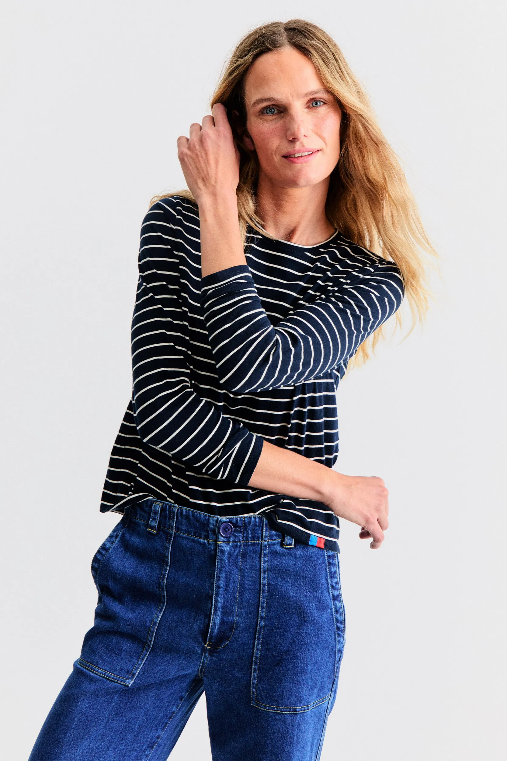 The Modern Long - Navy/Cream Pinstripe