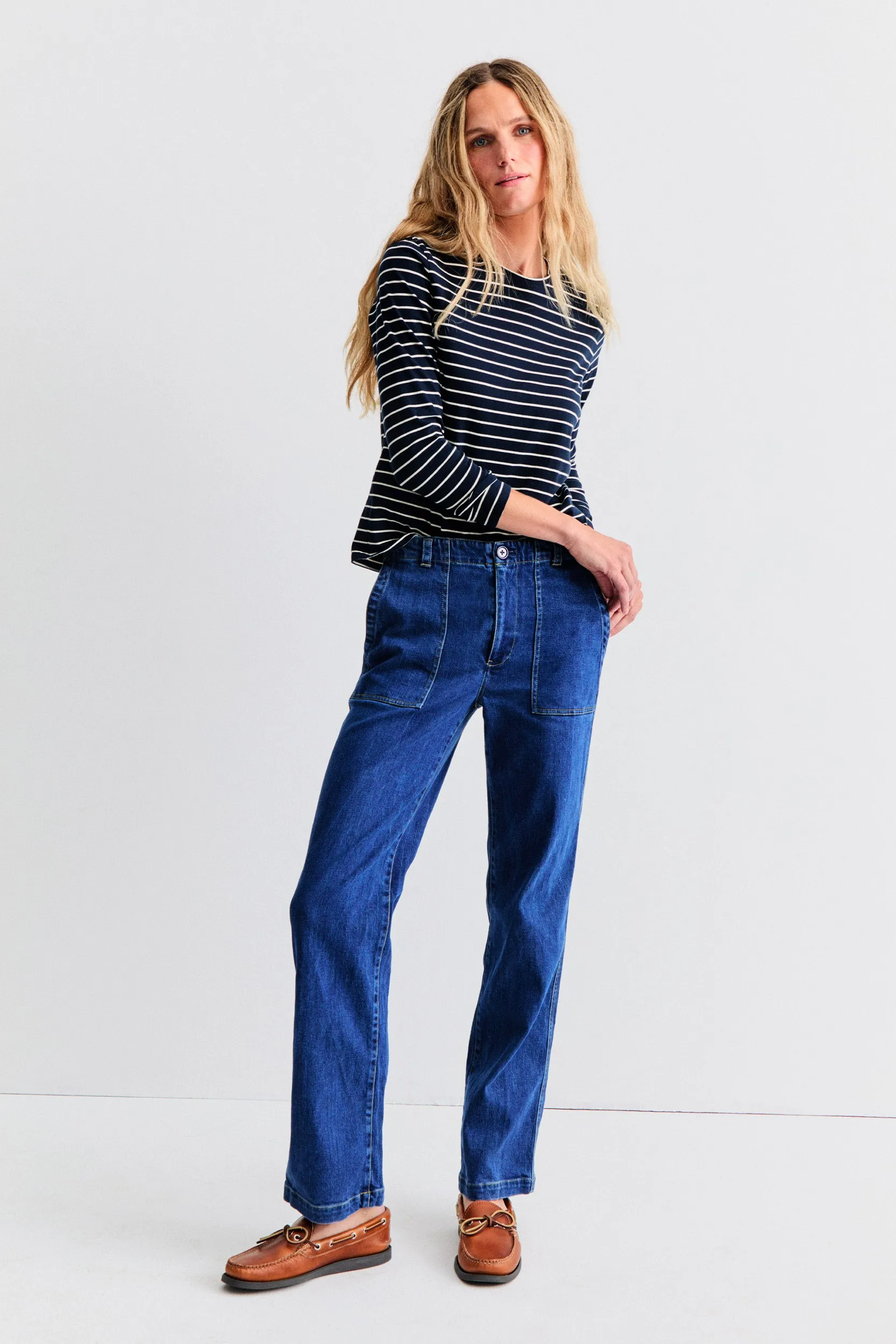 The Modern Long - Navy/Cream Pinstripe