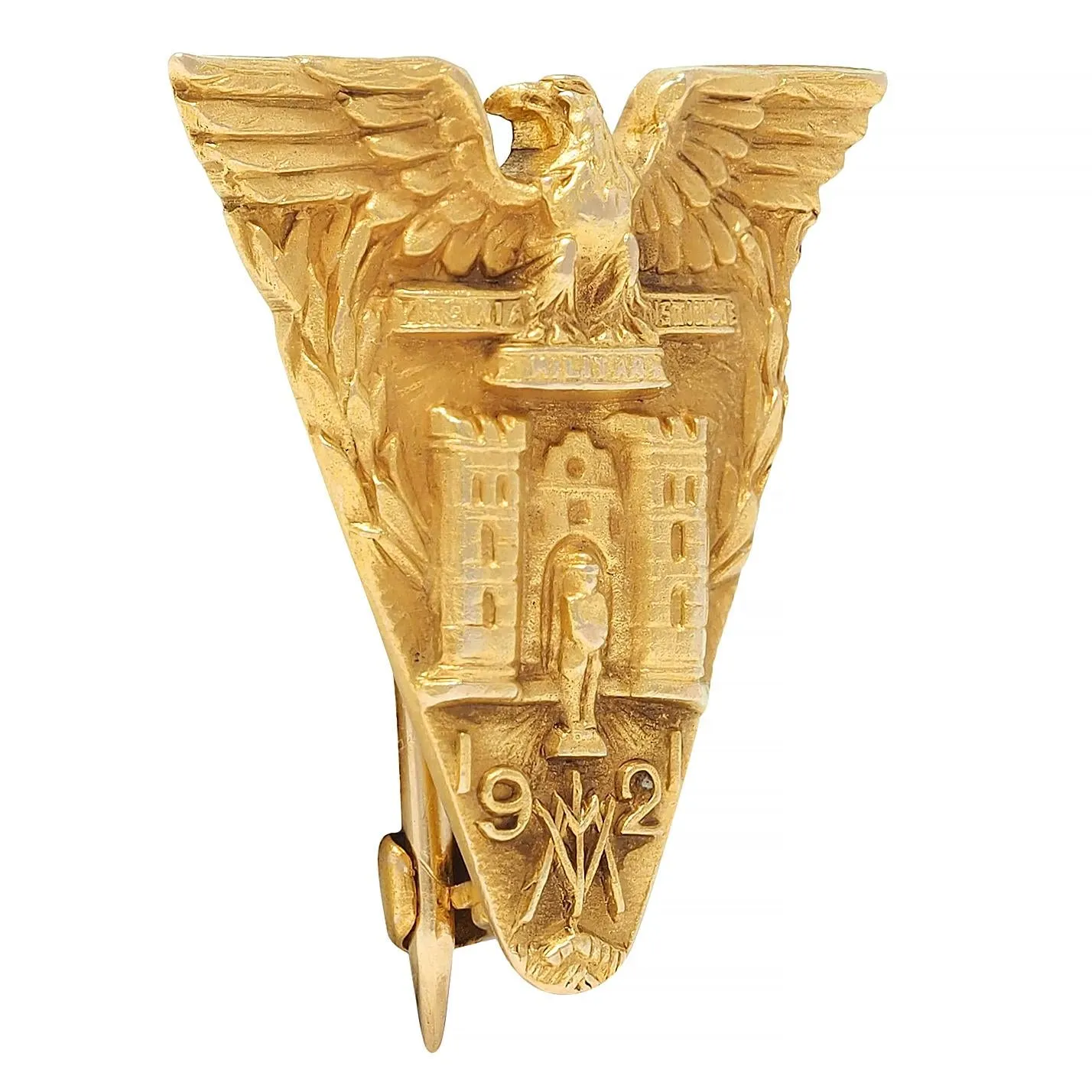 Tiffany & Co. 1921 Deco 14 Karat Yellow Gold Virginia Military Institute Antique Class Pin Brooch