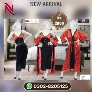 Two Hearts Romantic 2 Pcs Silk Nighty Set - JE-002