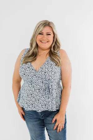 Two Steps Forward Sleeveless Wrap Blouse- Powder Blue