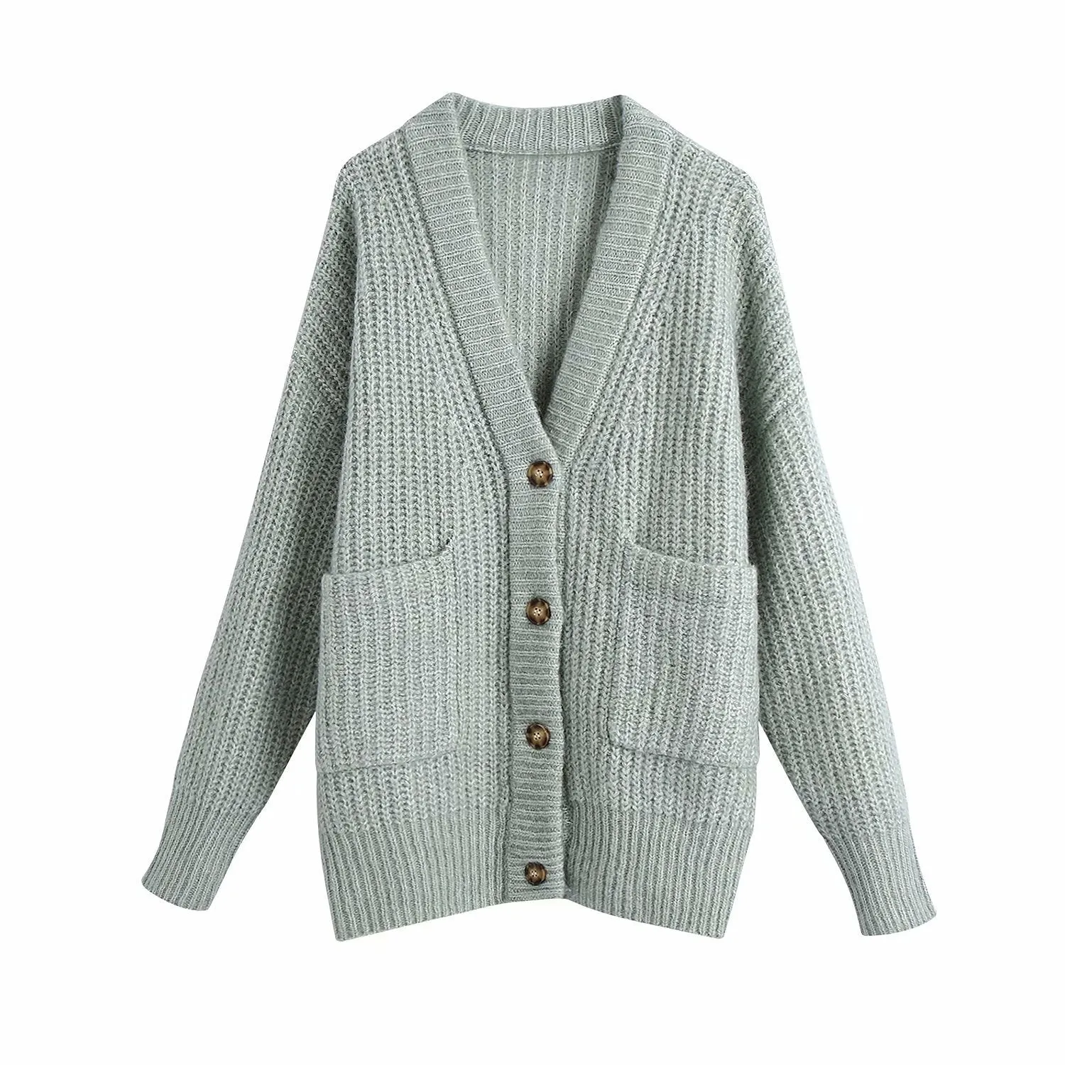 V-neck Single-breasted Knit Oversize Cardigans