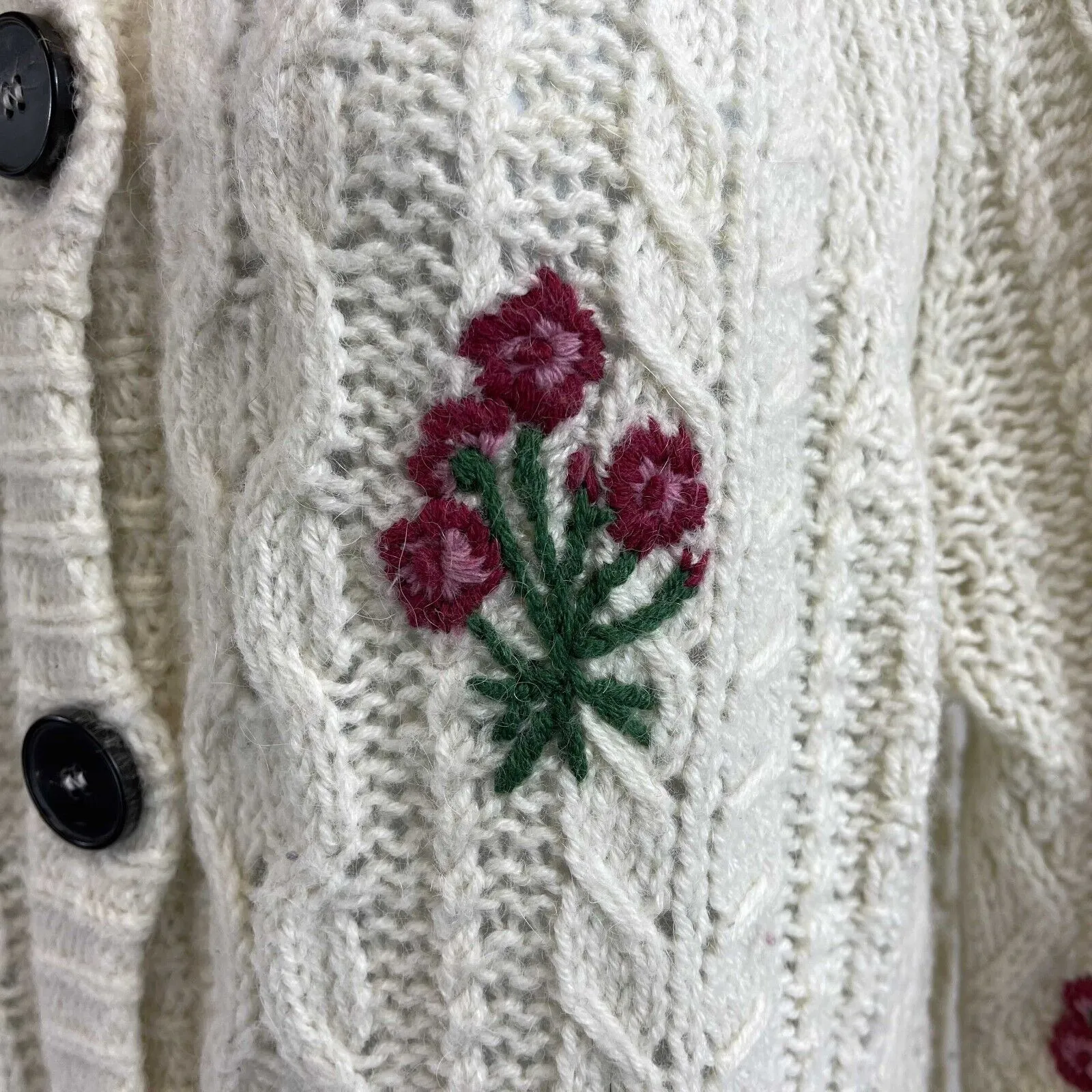 Valentino - Floral Cable Knit Fantasy Embroidered Garden Cardigan - US S