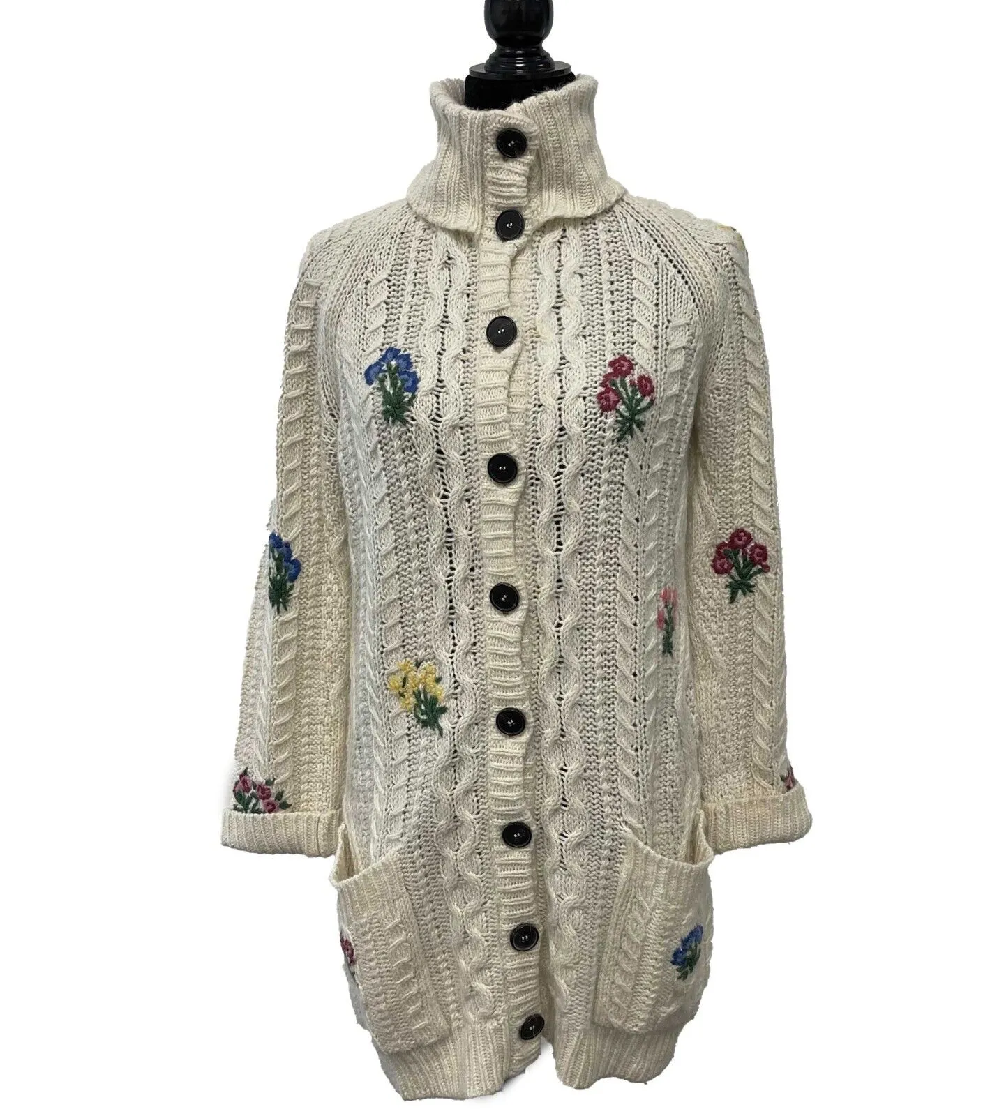 Valentino - Floral Cable Knit Fantasy Embroidered Garden Cardigan - US S