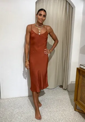 Victoria Silk Linen Midi - Rust
