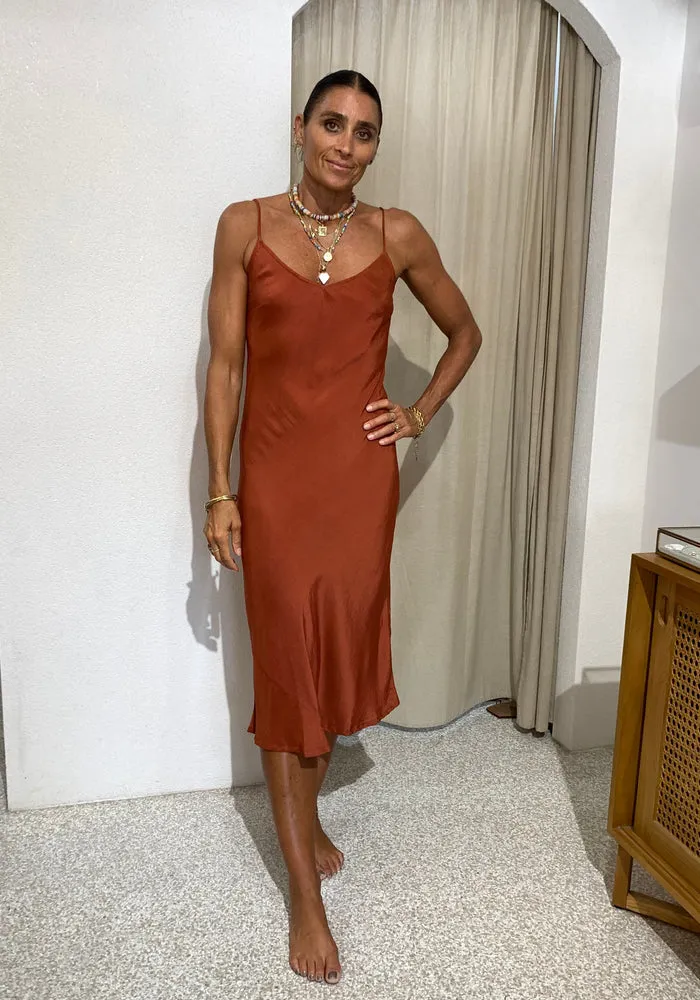 Victoria Silk Linen Midi - Rust