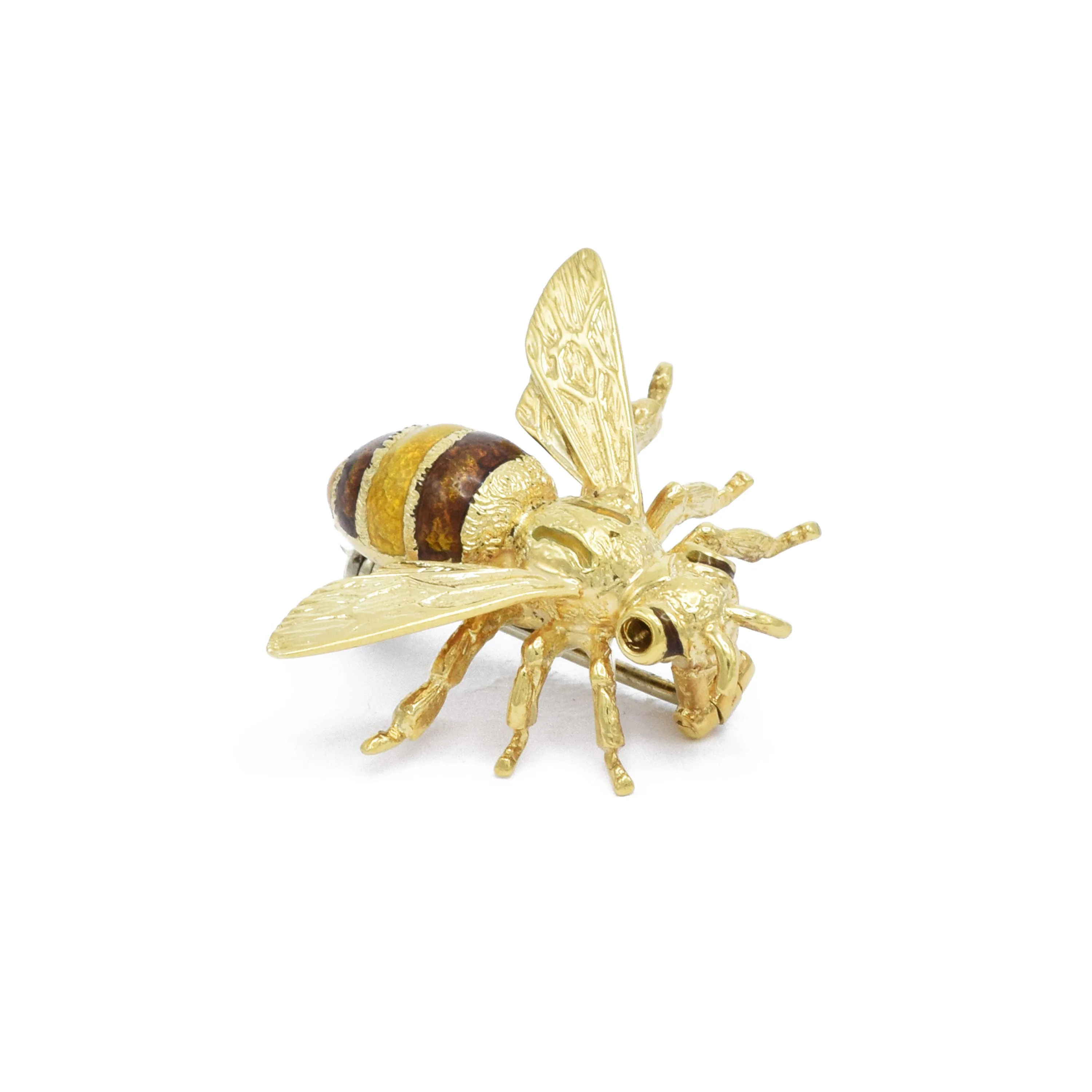 Vintage 1970s 18KT Yellow Gold Enamel Bee Pin