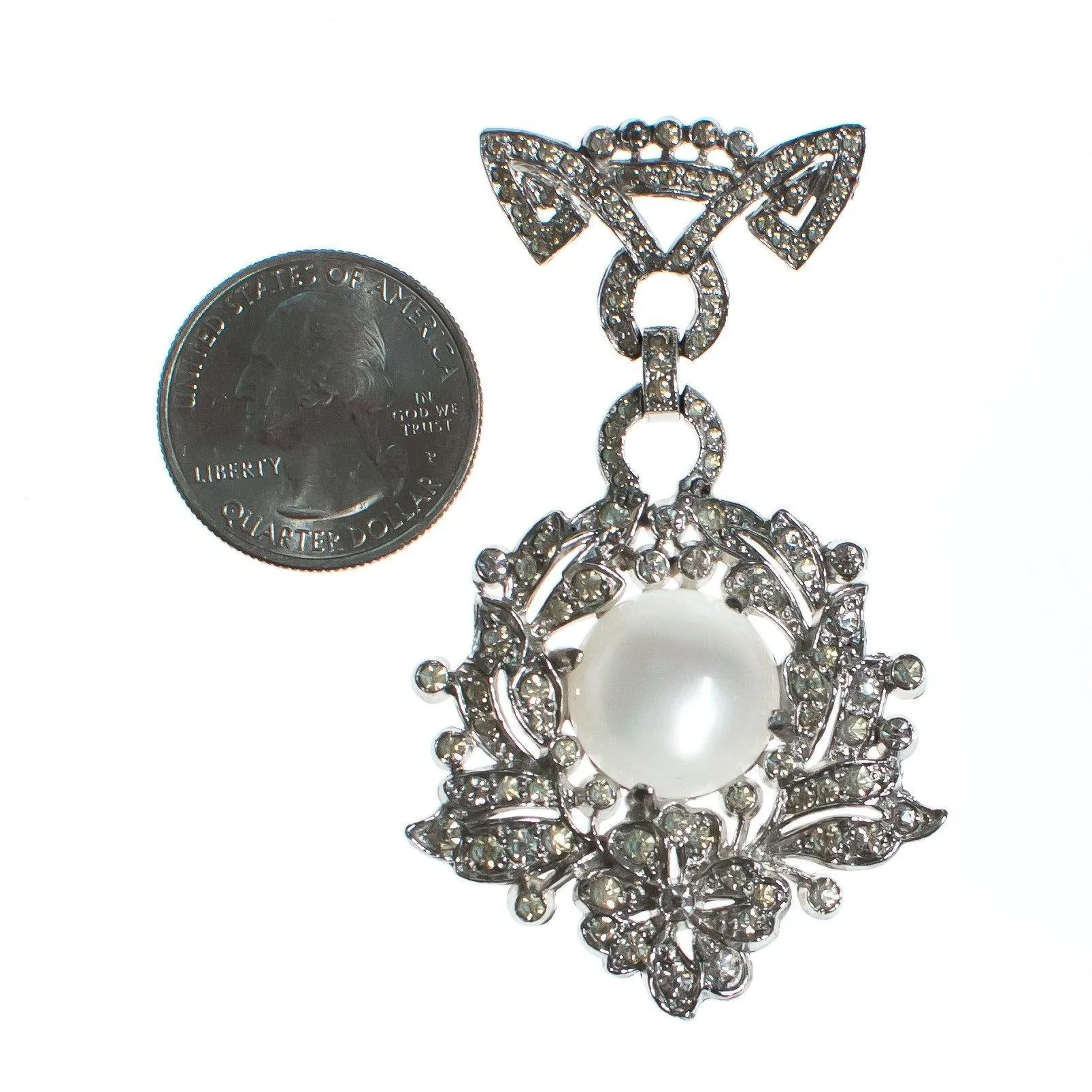Vintage Art Deco Moonglow and Pave Crystal Fob Brooch