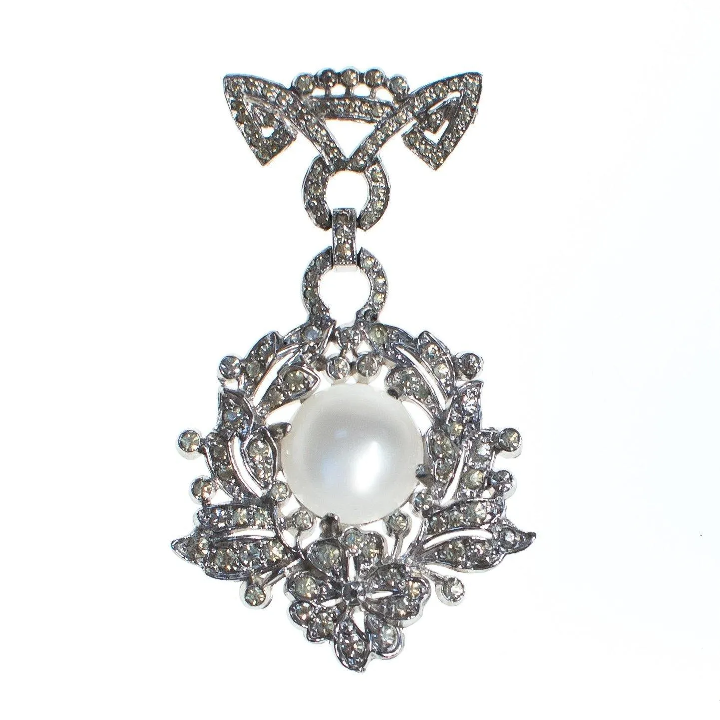 Vintage Art Deco Moonglow and Pave Crystal Fob Brooch