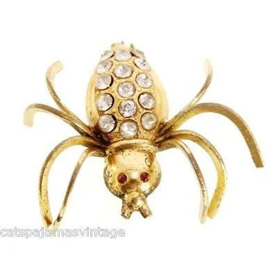Vintage  Beetle Insect Bug Brooch w/ Rhinestones 1940s Large