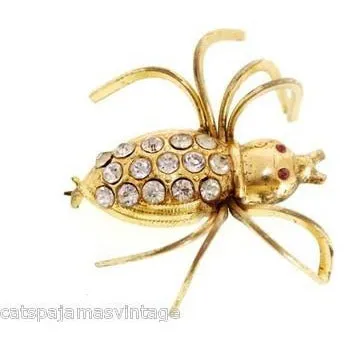 Vintage  Beetle Insect Bug Brooch w/ Rhinestones 1940s Large