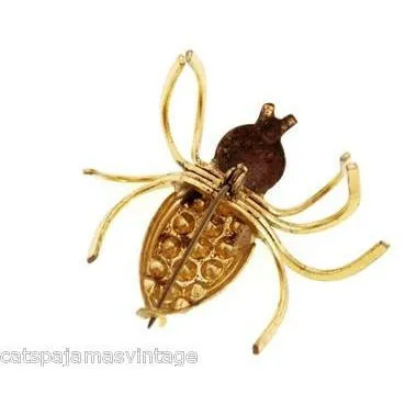 Vintage  Beetle Insect Bug Brooch w/ Rhinestones 1940s Large