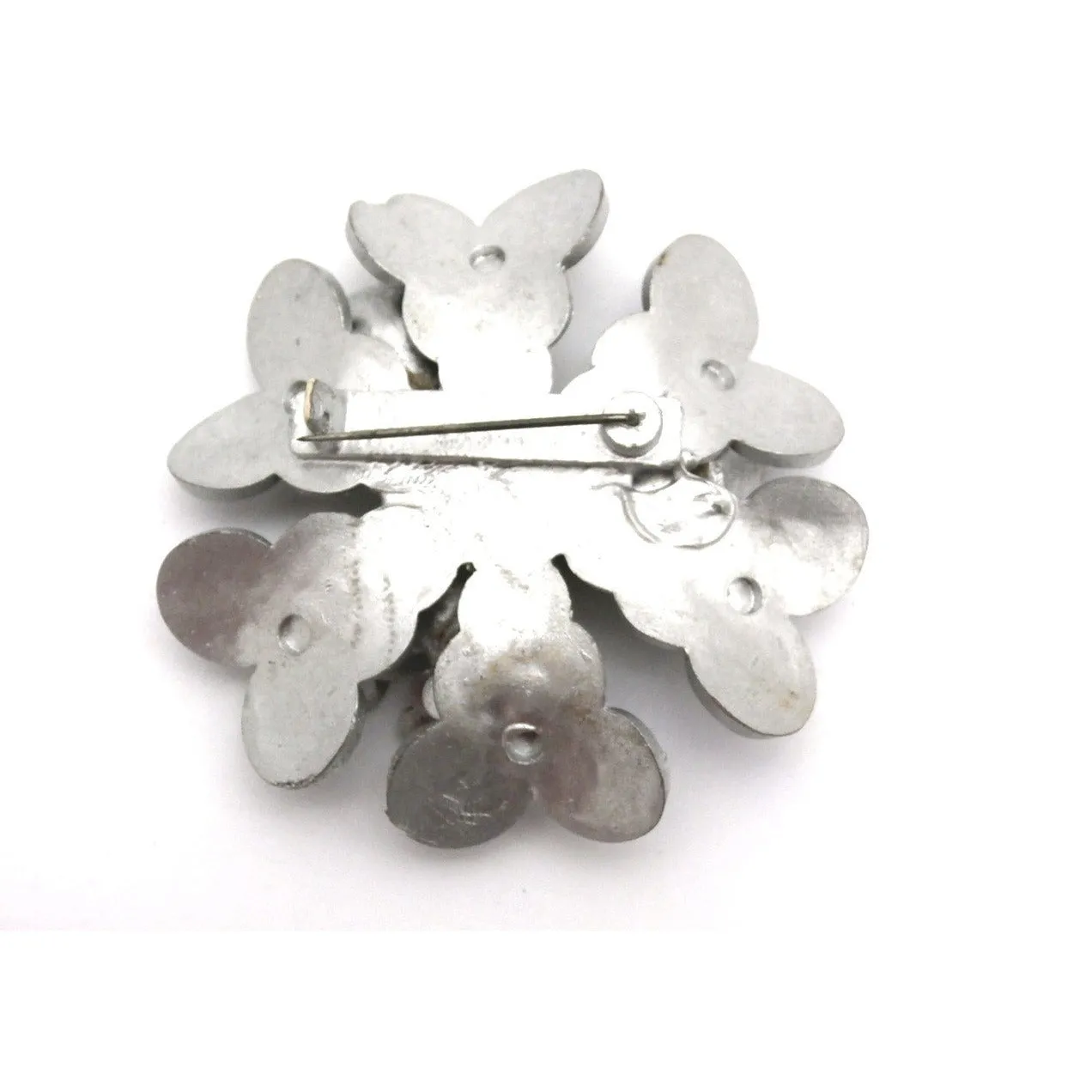 Vintage Celluloid Brooch Gray w/ Green Centers 1930s