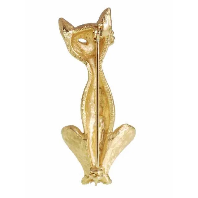 Vintage Gold Tone Cool Siamese Cat Brooch BSK 1960s