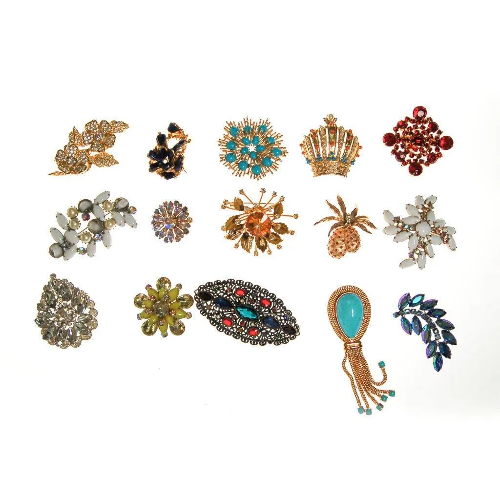 Vintage Jewel Tone Rhinestone Brooch