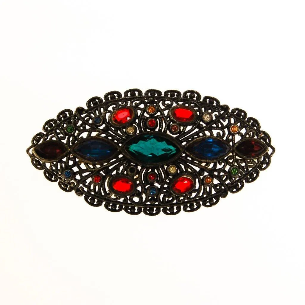Vintage Jewel Tone Rhinestone Brooch