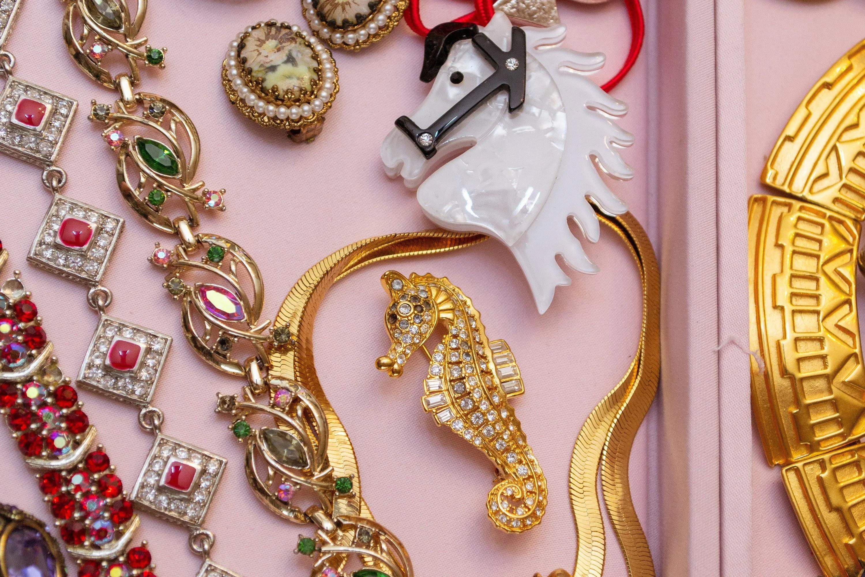 Vintage Nolan Miller Seahorse Brooch, Diamante Crystals, Gold Tone