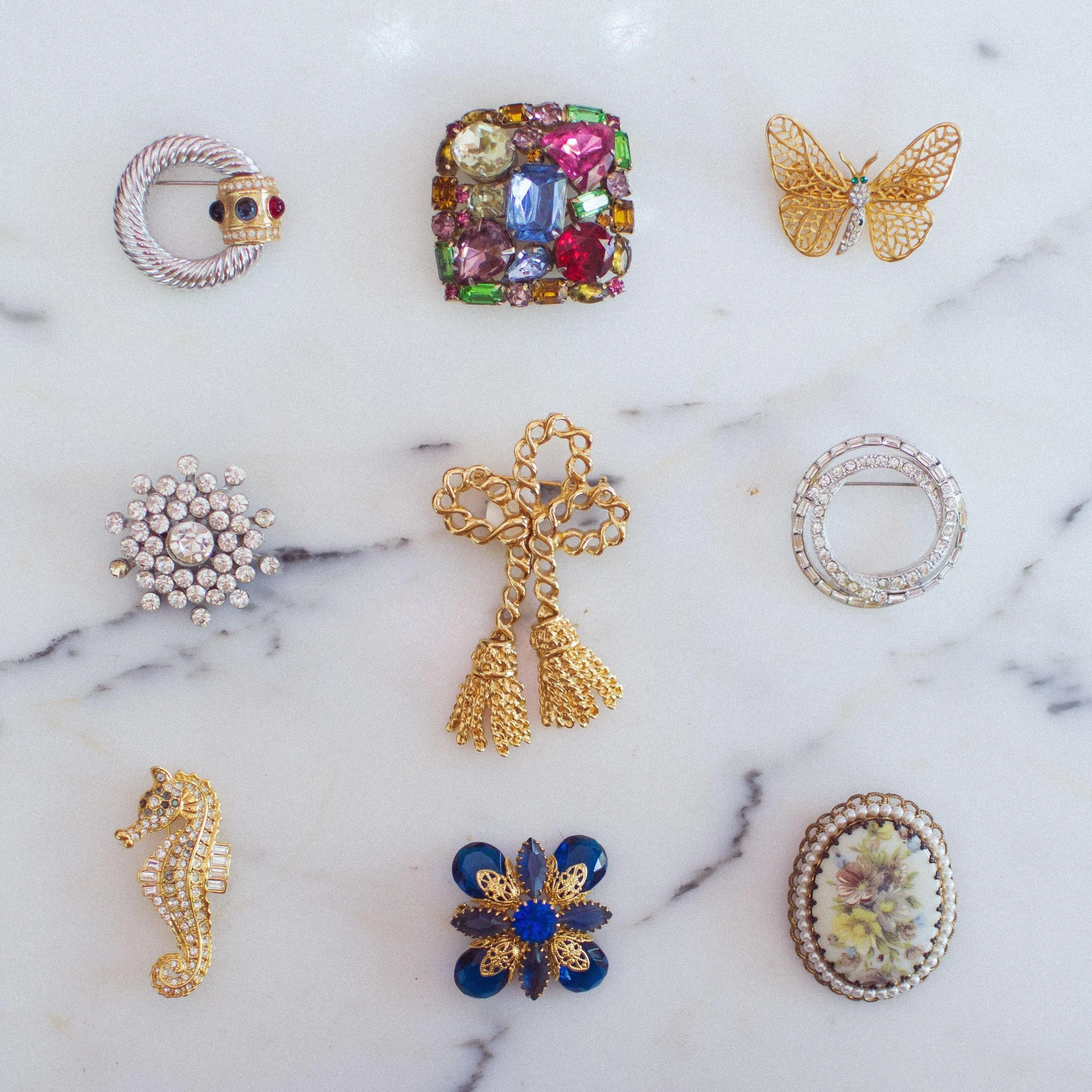 Vintage Nolan Miller Seahorse Brooch, Diamante Crystals, Gold Tone