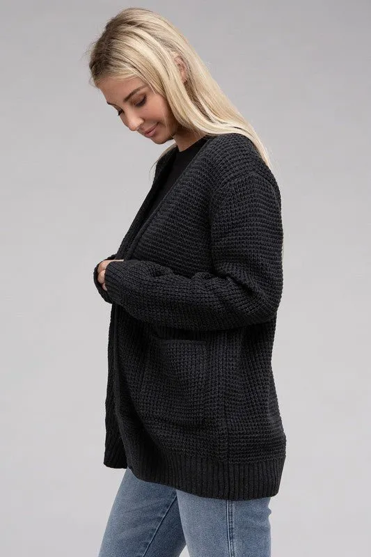 Waffle Open Cardigan Sweater