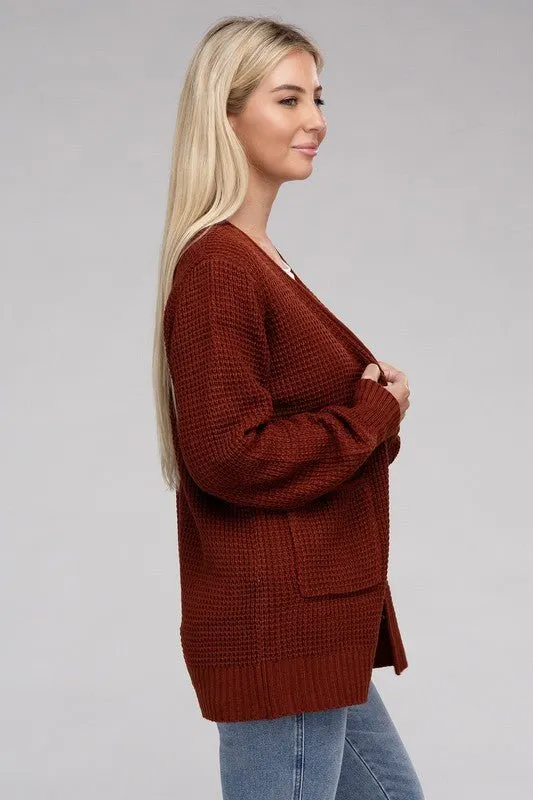 Waffle Open Cardigan Sweater