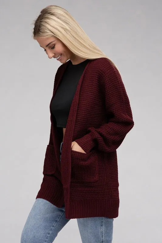 Waffle Open Cardigan Sweater