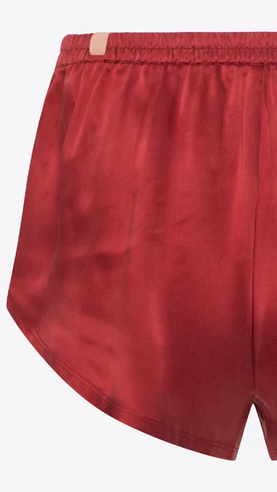 Washable Silk Tee Short Set - Crimson