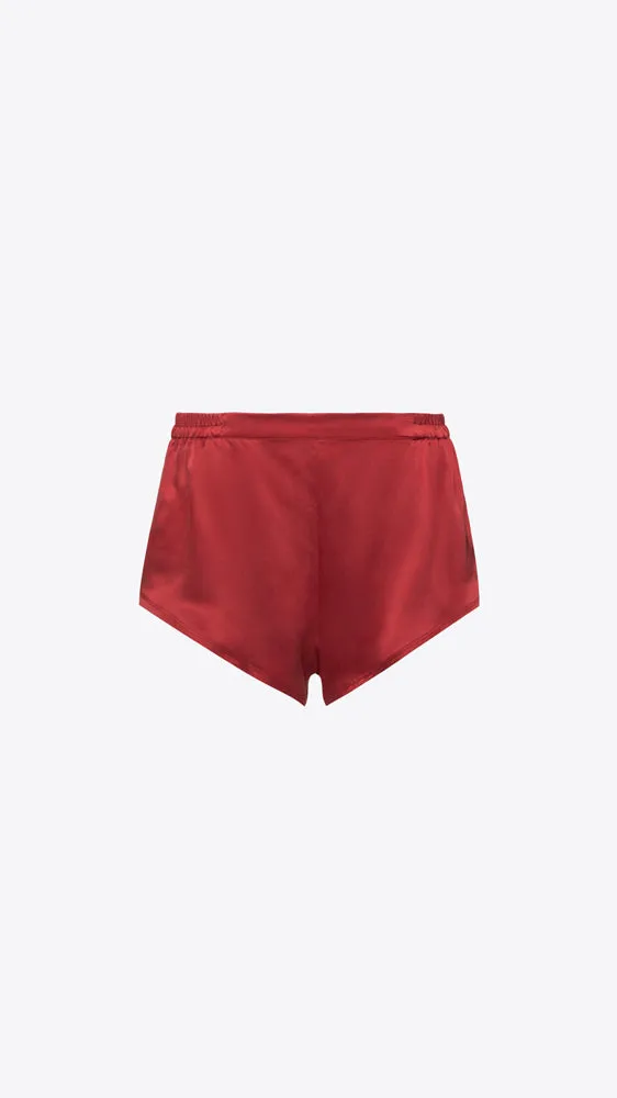 Washable Silk Tee Short Set - Crimson
