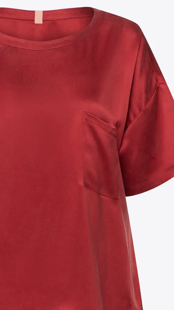 Washable Silk Tee Short Set - Crimson