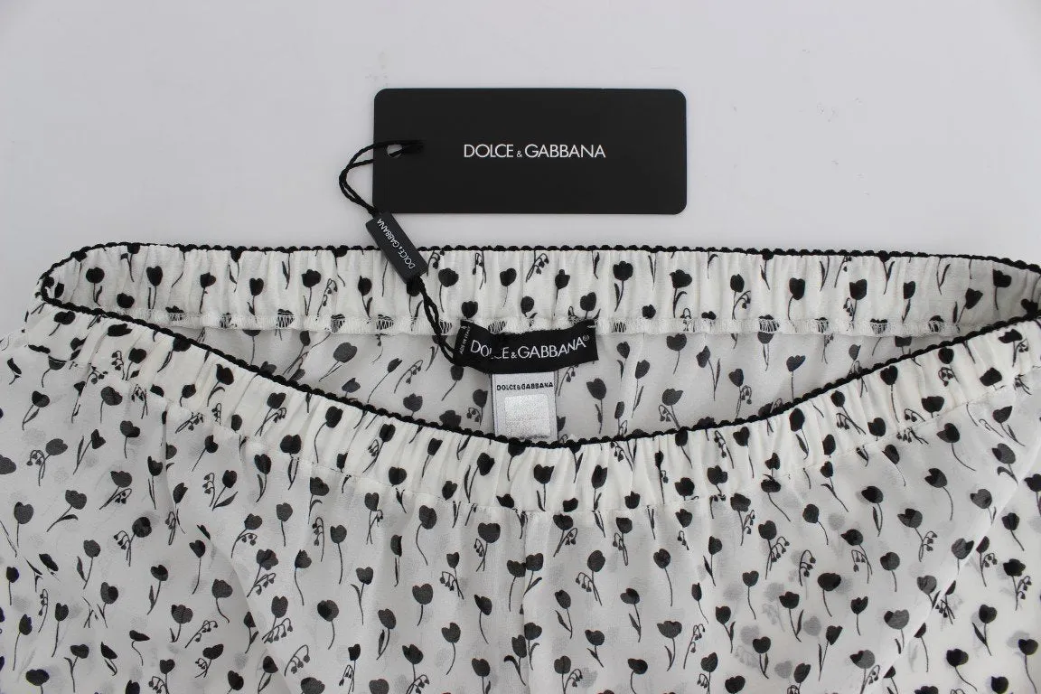 White Black Floral Lace Silk Sleepwear Shorts