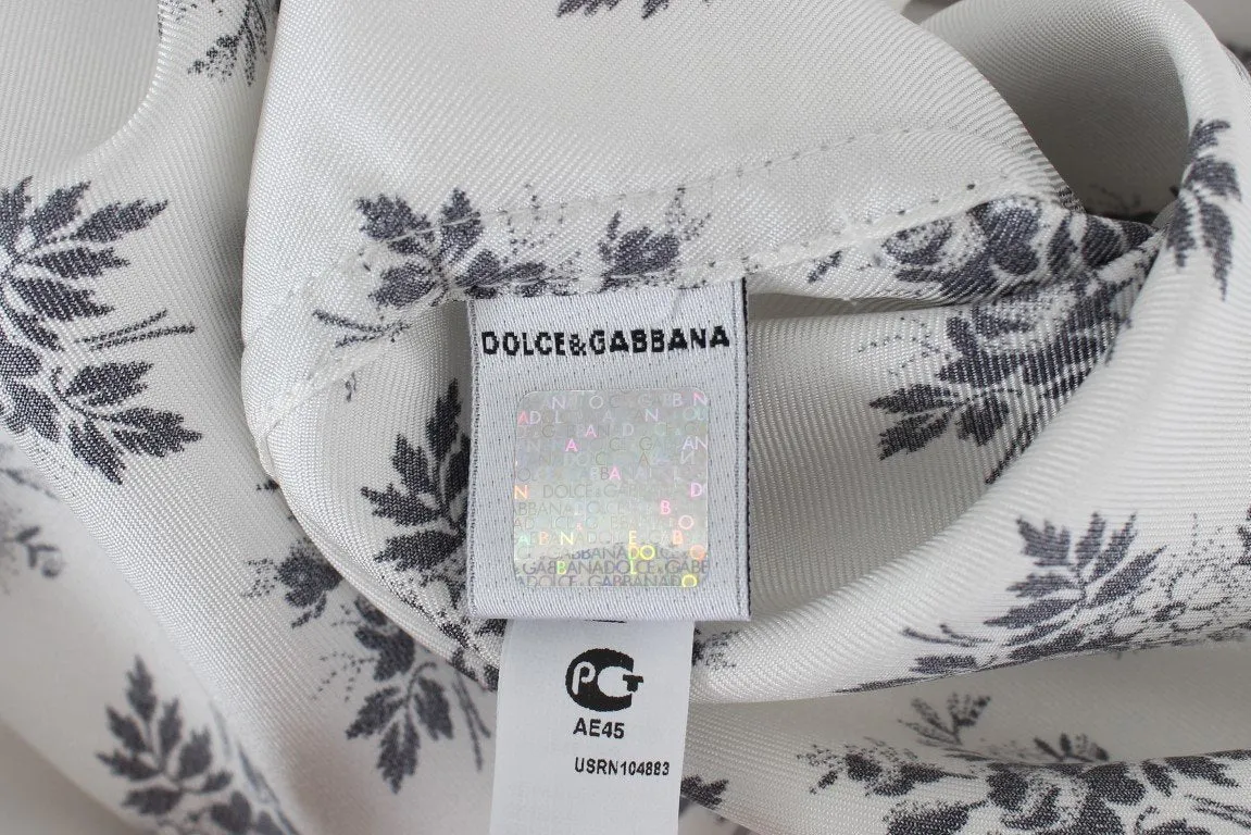 White Floral Print Silk Pajama Shirt